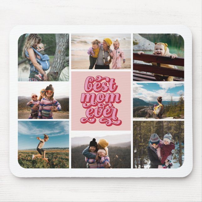 Retro Script Best Mom Ever Photo Collage Mouse Pad (Front)