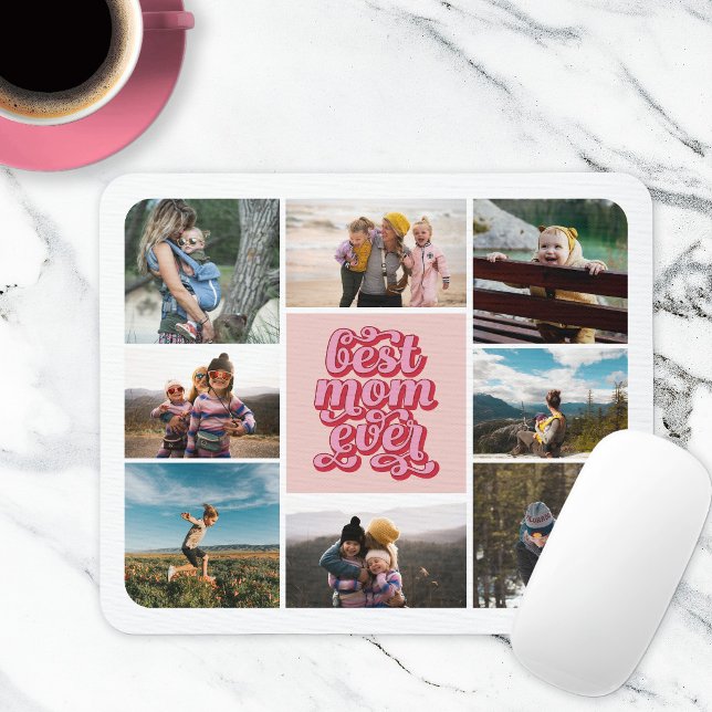 Retro Script Best Mom Ever Photo Collage Mouse Pad (Creator Uploaded)