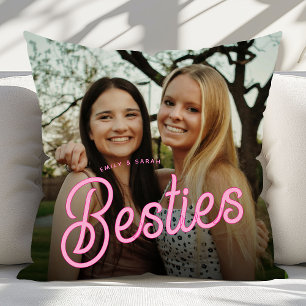 Retro Script Besties Photo Gifts Throw Pillow