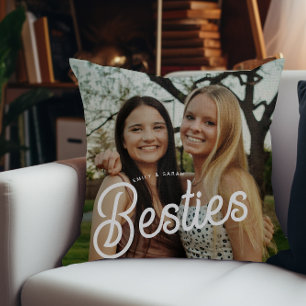 Retro Script Besties Photo Gifts Throw Pillow