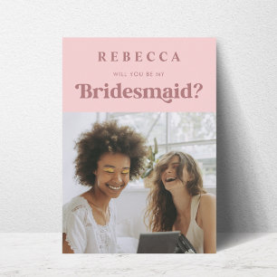 Retro Script Blush Pink 70s Bridesmaid Proposal Announcement