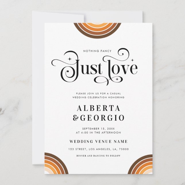 Retro Script Boho Rainbow Nothing Fancy Just Love Invitation (Front)