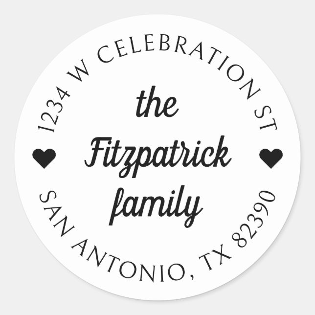 Retro Script Family Name Round Return Address Classic Round Sticker (Front)