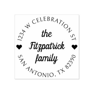 Retro Script Family Name Round Return Address Rubber Stamp