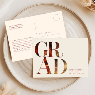 Retro Script Grad Photo Graduation Announcement Postcard