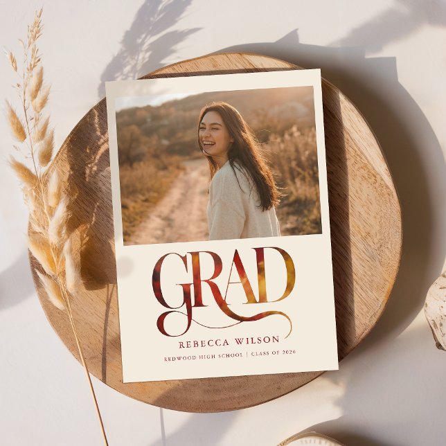 Retro Script Grad Photo Graduation Invitation Postcard (Creator Uploaded)