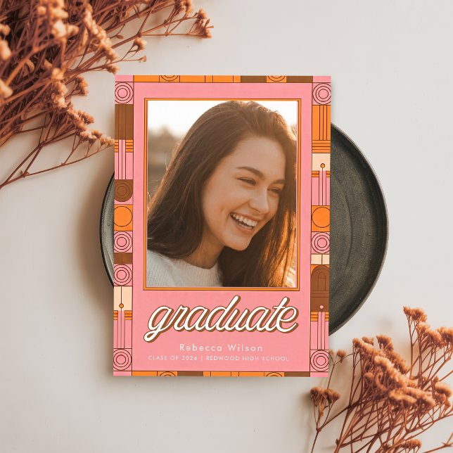 Retro Script Graduate Photo Graduation Invitation Postcard (Creator Uploaded)