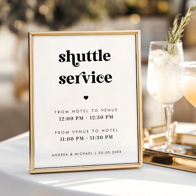 Retro Script & Heart Shuttle Service Wedding Sign (Creator Uploaded)