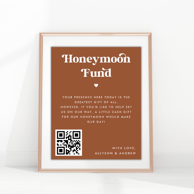 Retro Script Heart Terracotta Rust Honeymoon Fund Poster (Creator Uploaded)