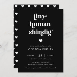 Retro Script Heart Tiny Human Shindig Baby Shower Invitation