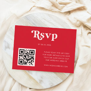 Retro Script & Photo Custom QR Code Wedding RSVP Enclosure Card