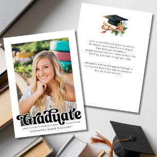 Retro Script Photo Graduation Party Invitation
