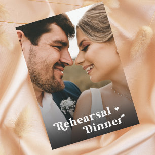 Retro Script Photo Minimalist Rehearsal Dinner     Invitation