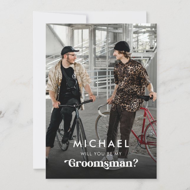 Retro Script & Photo Will You Be My Groomsman Announcement (Front)