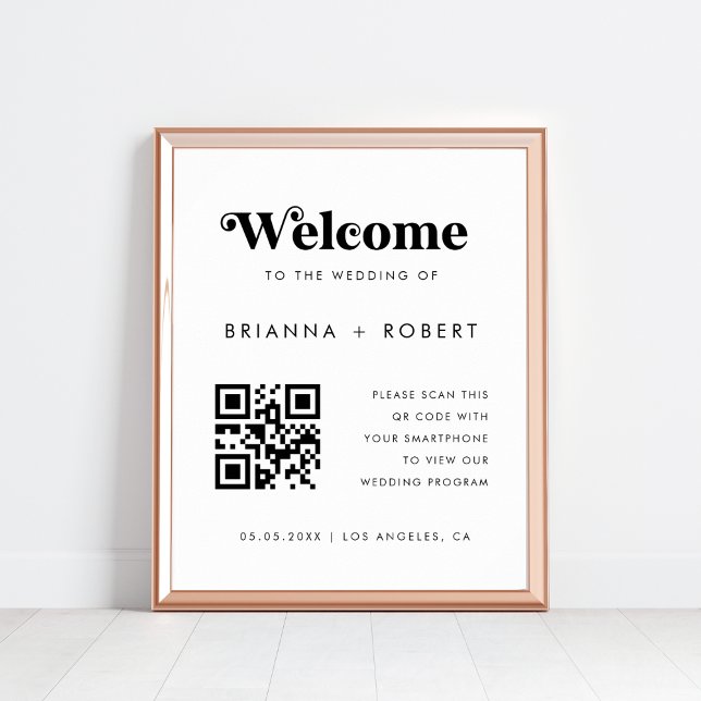 Retro Script QR Code Wedding Program Welcome Sign (Creator Uploaded)
