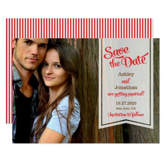 Retro Script & Ribbon Banner Photo Save the Date Card
