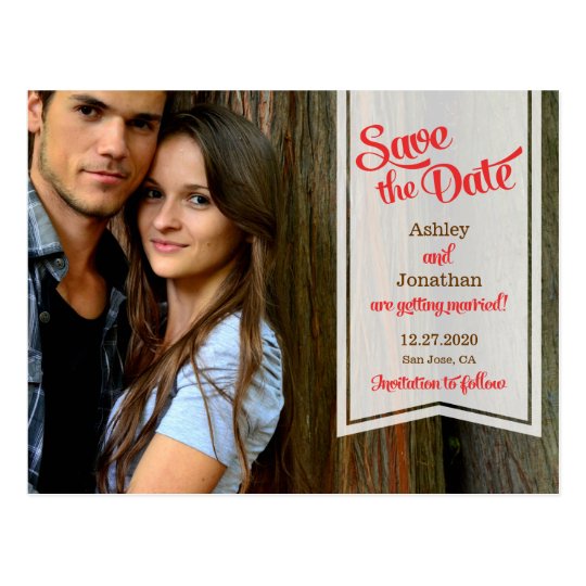 Retro Script & Ribbon Banner Photo Save the Date Postcard