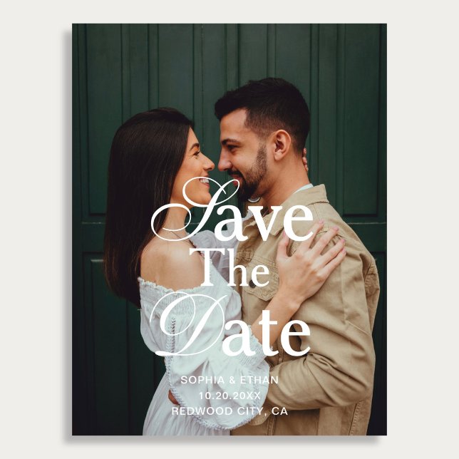 Retro Script Serif Photo Wedding Save The Date Announcement Postcard (Creator Uploaded)