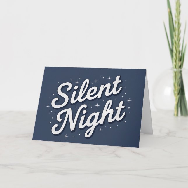 Retro Script Silent Night Christmas Holiday Card (Front)