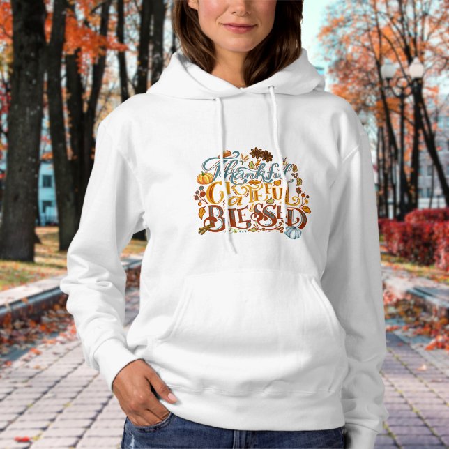 Retro Script Thankful Grateful Blessed Personalize Hoodie (Creator Uploaded)