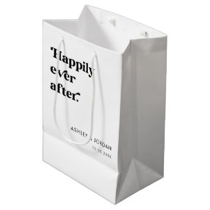 Retro Script Typography Happily Ever After Wedding Medium Gift Bag