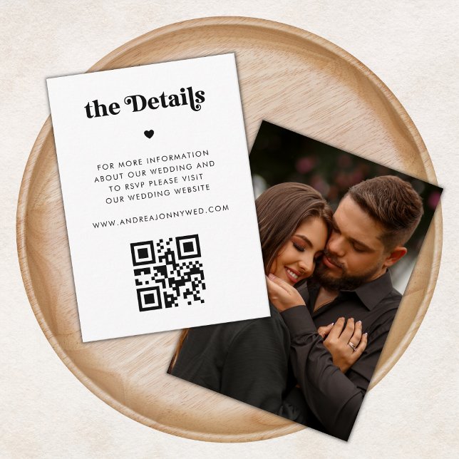 Retro Script Typography & Heart Wedding Details Enclosure Card (Creator Uploaded)