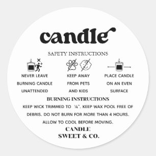 Retro Script Warning Candle Black and White  Classic Round Sticker