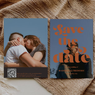 Retro Script Wedding QR Code Save The Date