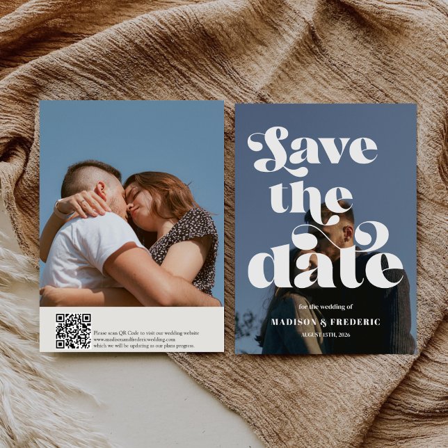 Retro Script Wedding QR Code  Save The Date (Creator Uploaded)