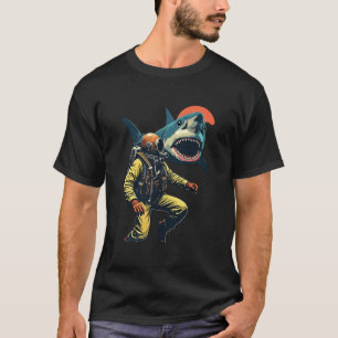 Retro Scuba Diver Shark Attack Illustration T-Shirt
