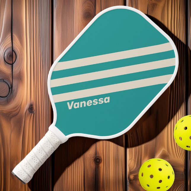 Retro Sea Breeze Three Stripes with Name Pickleball Paddle (Creator Uploaded)