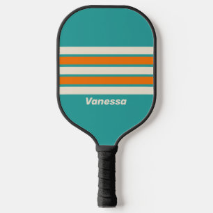 Retro Sea Breeze Vibe Across Striping with Name Pickleball Paddle