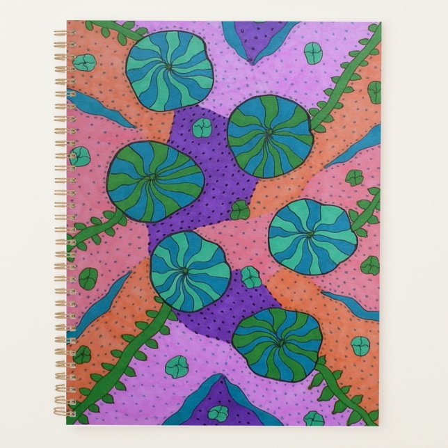 Retro Sea Garden in Orange and Purple  Planner (Front)