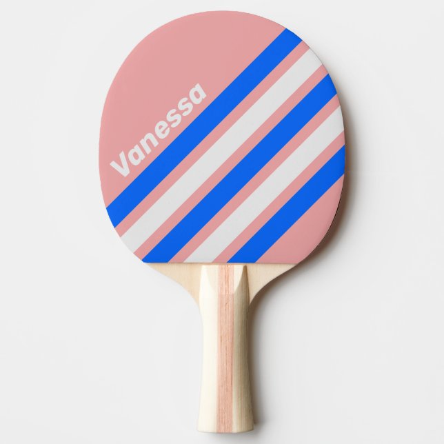 Retro Sea Kiss Angled Striping with Name Ping Pong Paddle (Front)
