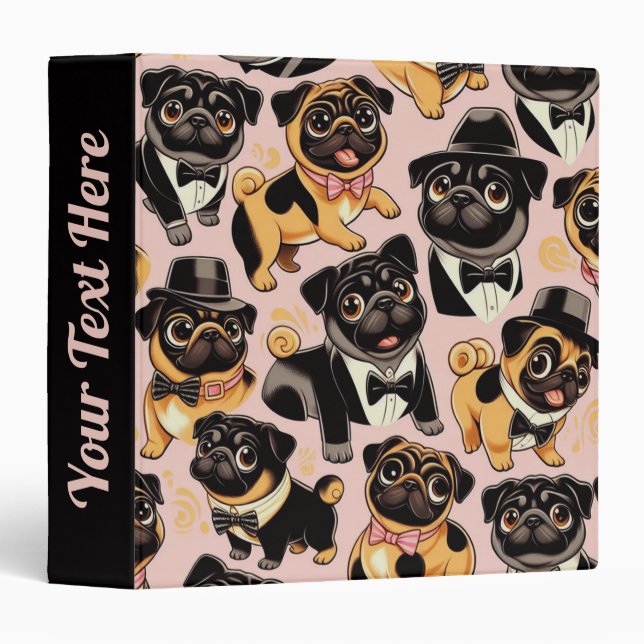 Retro Seamless Cute Pug Binder (Front/Spine)