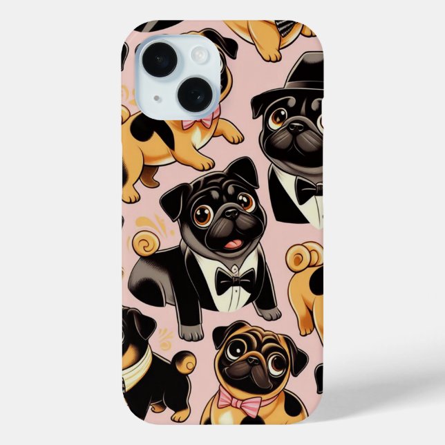 Retro Seamless Cute Pug Case-Mate iPhone Case (Back)