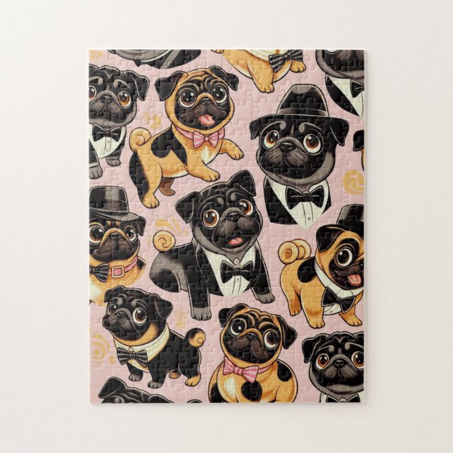 Retro Seamless Cute Pug Jigsaw Puzzle (Vertical)