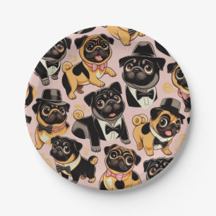 Retro Seamless Cute Pug Paper Plate