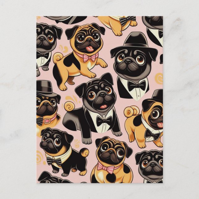 Retro Seamless Cute Pug Postcard (Front)