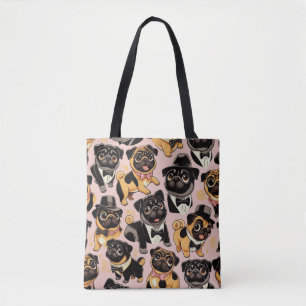 Retro Seamless Cute Pug Tote Bag