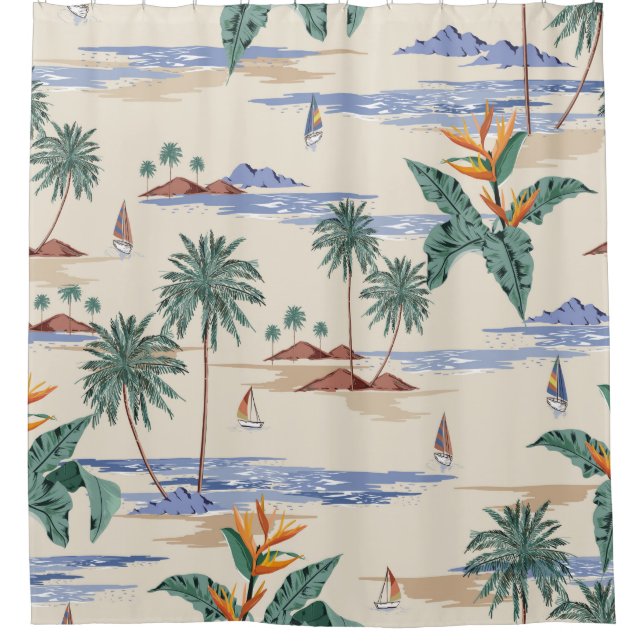 Retro seamless tropical island pattern on light be (Front)
