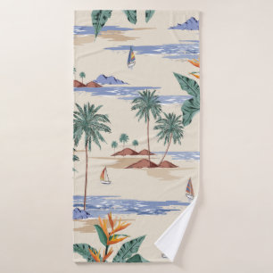 Retro seamless tropical island pattern on light be bath towel