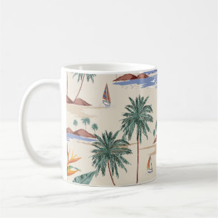 Retro seamless tropical island pattern on light be coffee mug