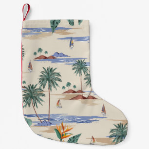 Retro seamless tropical island pattern on light be small christmas stocking