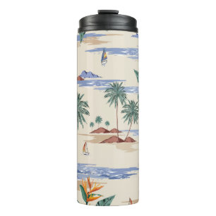 Retro seamless tropical island pattern on light be thermal tumbler