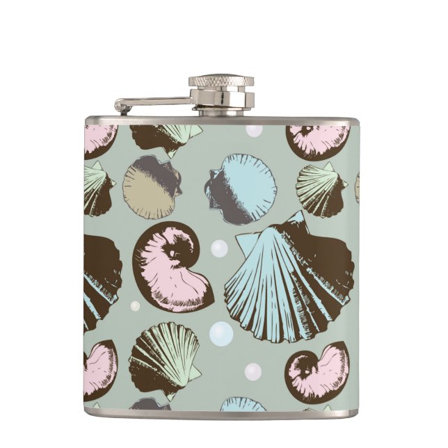 Retro Seashell Pattern Hip Flask (Front)