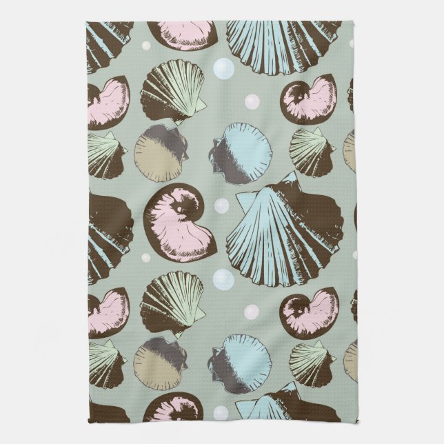 Retro Seashell Pattern Kitchen Towel (Vertical)