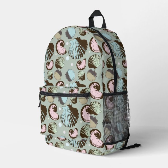 Retro Seashell Pattern Printed Backpack (Back Corner Right)