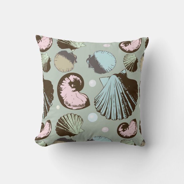 Retro Seashell Pattern Throw Pillow (Front)