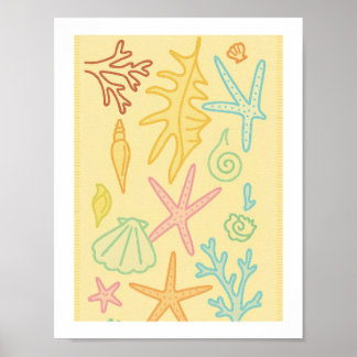 Retro Seashells Coral Sea Life Pattern Coastal Poster